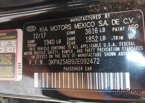 2018 Kia Rio S from USA, damaged, VIN 3KPA25AB9JE092472